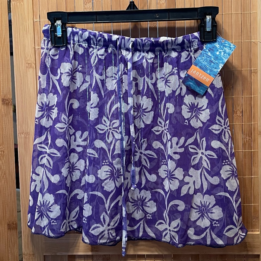Jantzen Blue Hibiscus Mesh Coverup Skirt